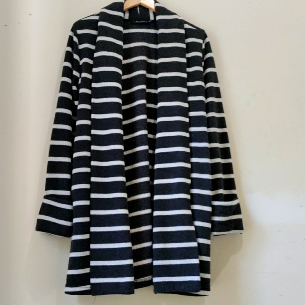 COPY - Doe & Rae black & White Striped, long sleeves knit open front cardigan. …